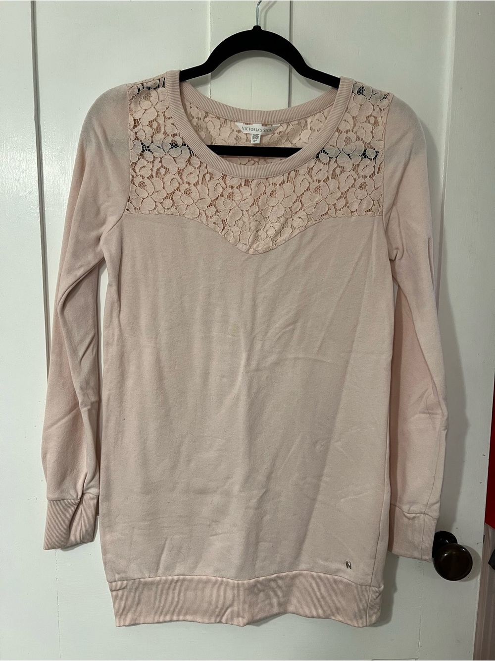 Victoria's Secret Light Pink Lace Yoke Long Sleeve Sweatshirt